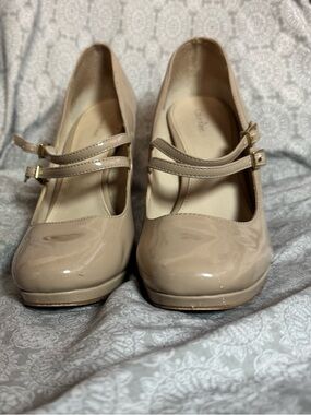 Calvin Klein Patent Mary Jane Pumps in Nude